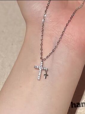 Delicate Silver plated Cross Pendant Necklace with Crystal Accent
